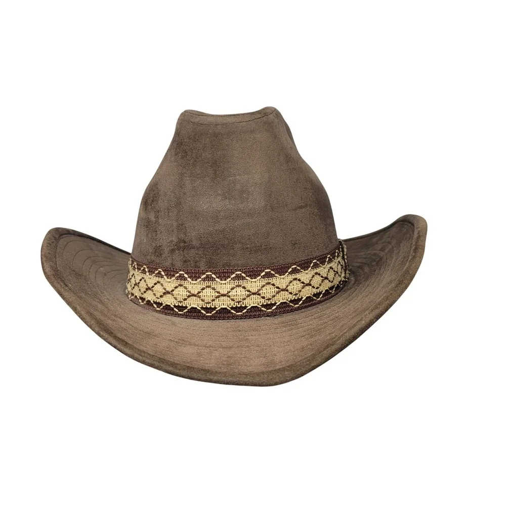Vtg 80s Brown Faux Suede Rodeo Western Cowboy Hat‎ Size M 6 3/4 - 6 7/8 Korea